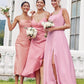 Sheath/Column Cowl Neck Sleeveless Tea-Length Stretch Satin Bridesmaid Dresses Muriel DEP0025232