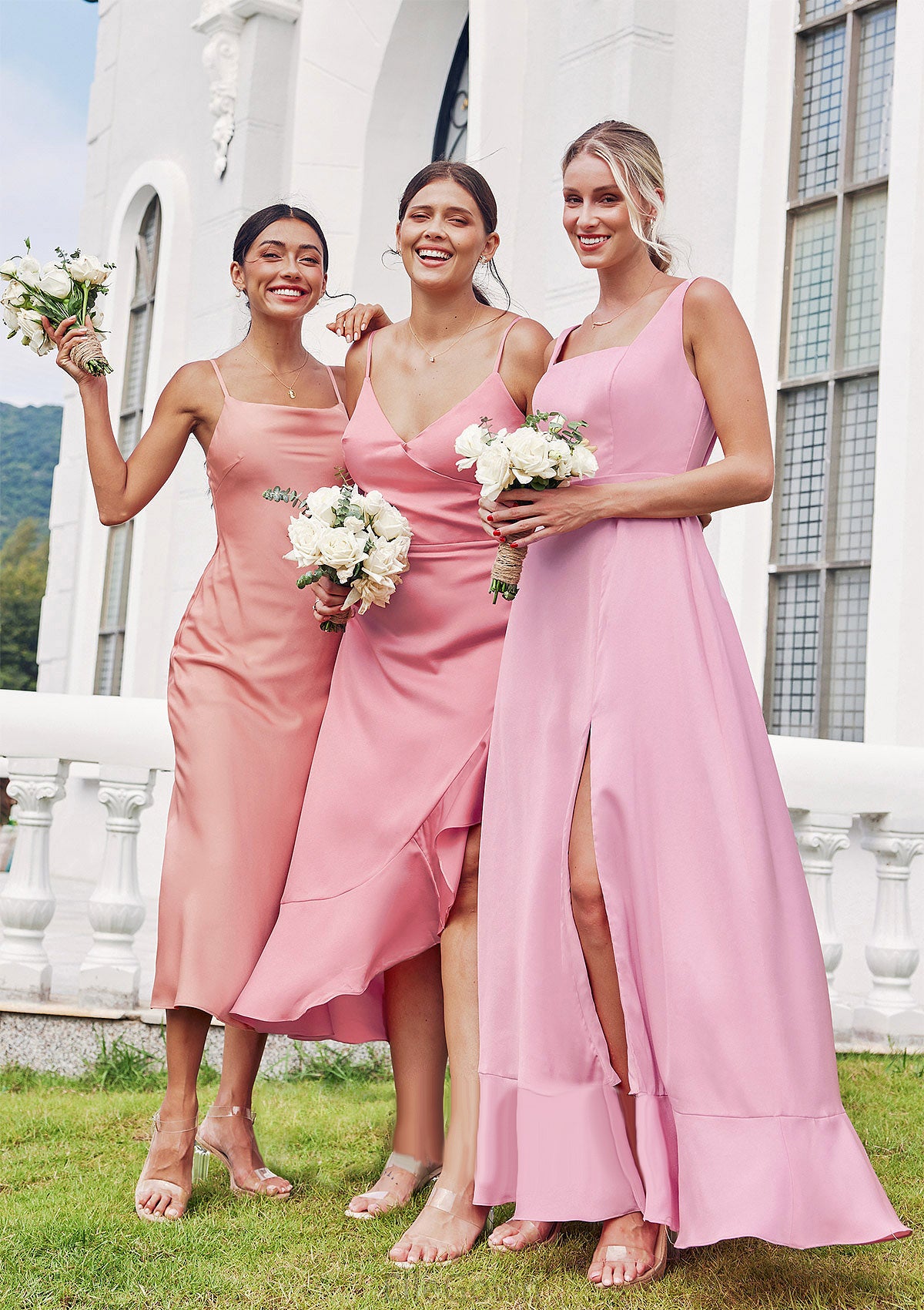 Sheath/Column Cowl Neck Sleeveless Tea-Length Stretch Satin Bridesmaid Dresses Muriel DEP0025232