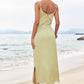 Sheath/Column V Neck Sleeveless Tea-Length Stretch Satin Bridesmaid Dresses with Pleated Split Phoenix DEP0025233