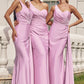 Trumpet/Mermaid One-Shoulder Sleeveless Floor-Length Jersey Bridesmaid Dresses with Pleated Side Draping Brenna DEP0025234