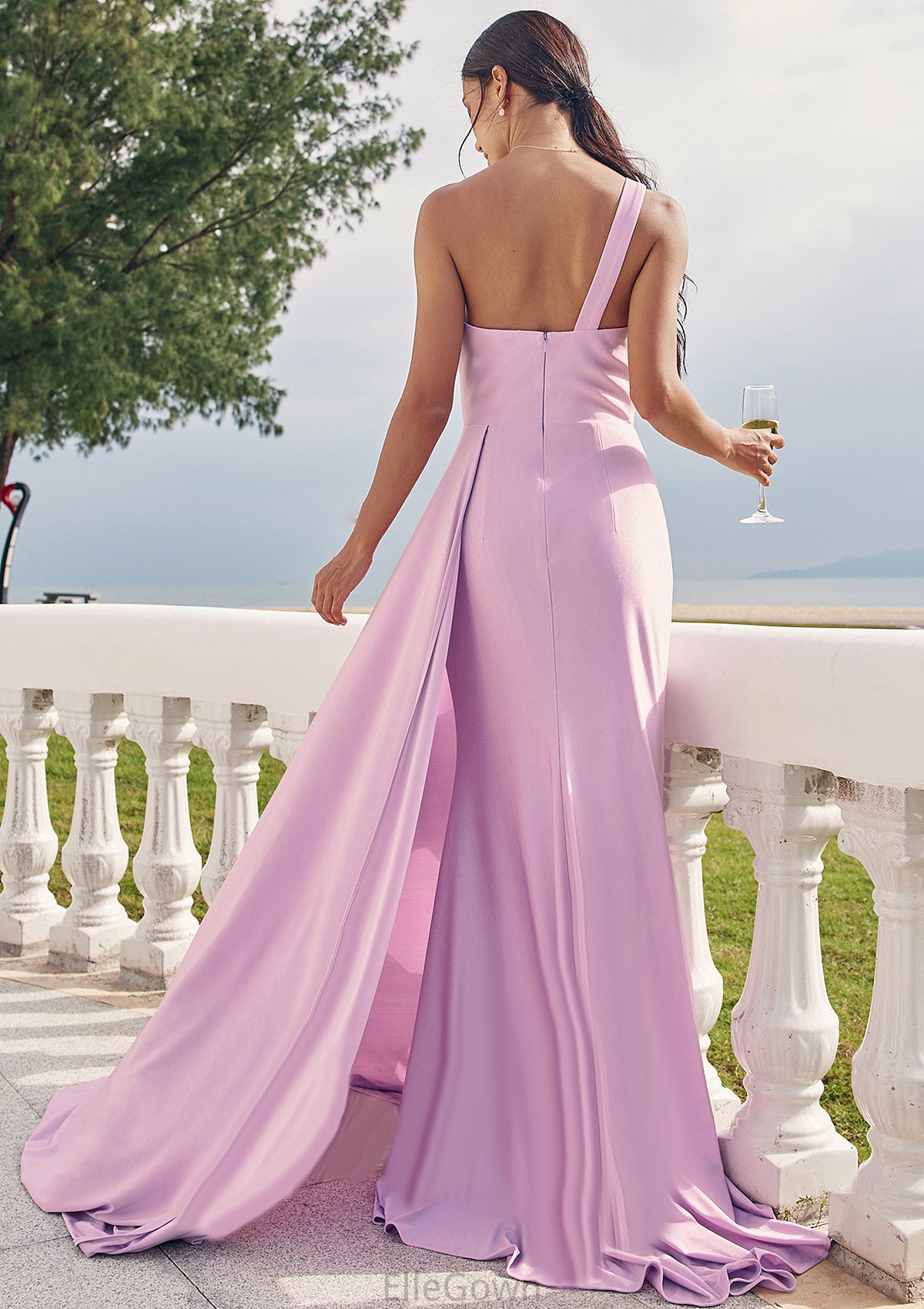 Trumpet/Mermaid One-Shoulder Sleeveless Floor-Length Jersey Bridesmaid Dresses with Pleated Side Draping Brenna DEP0025234