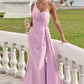 Trumpet/Mermaid One-Shoulder Sleeveless Floor-Length Jersey Bridesmaid Dresses with Pleated Side Draping Brenna DEP0025234