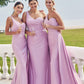 Trumpet/Mermaid One-Shoulder Sleeveless Floor-Length Jersey Bridesmaid Dresses with Pleated Side Draping Brenna DEP0025234