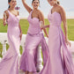 Trumpet/Mermaid One-Shoulder Sleeveless Floor-Length Jersey Bridesmaid Dresses with Pleated Side Draping Brenna DEP0025234