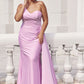 Trumpet/Mermaid One-Shoulder Sleeveless Floor-Length Jersey Plus Size Bridesmaid Dresses with Pleated Side Draping Amira DEP0025235