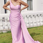 Trumpet/Mermaid One-Shoulder Sleeveless Floor-Length Jersey Plus Size Bridesmaid Dresses with Pleated Side Draping Amira DEP0025235