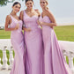 Trumpet/Mermaid One-Shoulder Sleeveless Floor-Length Jersey Plus Size Bridesmaid Dresses with Pleated Side Draping Amira DEP0025235