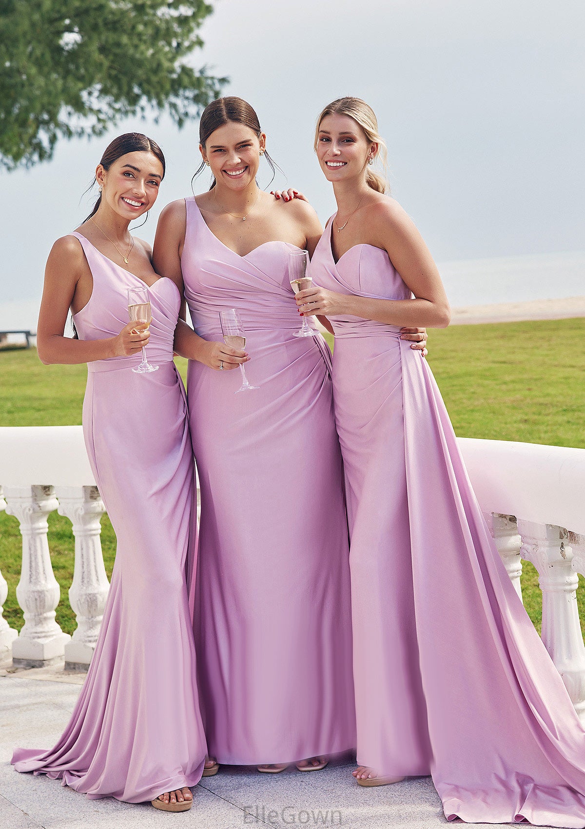 Trumpet/Mermaid One-Shoulder Sleeveless Floor-Length Jersey Plus Size Bridesmaid Dresses with Pleated Side Draping Amira DEP0025235