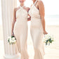 Sheath/Column Halter Sleeveless Ankle-Length Stretch Satin Bridesmaid Dresses with Bowknot Callie DEP0025236