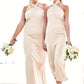 Sheath/Column Halter Sleeveless Ankle-Length Stretch Satin Bridesmaid Dresses with Bowknot Callie DEP0025236