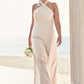 Sheath/Column Halter Sleeveless Ankle-Length Stretch Satin Plus Size Bridesmaid Dresses with Bowknot Fiona DEP0025237