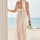 Sheath/Column Halter Sleeveless Ankle-Length Stretch Satin Plus Size Bridesmaid Dresses with Bowknot Fiona DEP0025237