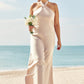 Sheath/Column Halter Sleeveless Ankle-Length Stretch Satin Plus Size Bridesmaid Dresses with Bowknot Fiona DEP0025237