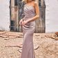 Sheath/Column One-Shoulder Sleeveless Floor-Length Stretch Satin Bridesmaid Dresses with Pleated Olga DEP0025238