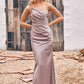 Sheath/Column One-Shoulder Sleeveless Floor-Length Stretch Satin Bridesmaid Dresses with Pleated Olga DEP0025238