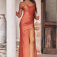 Sheath/Column Off-the-Shoulder Sleeveless Floor-Length Jersey Bridesmaid Dresses with Pleated Split Jaden DEP0025241