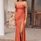 Sheath/Column Off-the-Shoulder Sleeveless Floor-Length Jersey Bridesmaid Dresses with Pleated Split Jaden DEP0025241