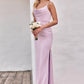 Sheath/Column Cowl Neck Sleeveless Floor-Length Stretch Satin Bridesmaid Dresses with Pleated Split Alena DEP0025242