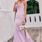 Sheath/Column Cowl Neck Sleeveless Floor-Length Stretch Satin Bridesmaid Dresses with Pleated Split Alena DEP0025242