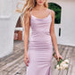 Sheath/Column Cowl Neck Sleeveless Floor-Length Stretch Satin Bridesmaid Dresses with Pleated Split Alena DEP0025242