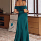 A-line Off-the-Shoulder Sleeveless Floor-Length Stretch Satin Bridesmaid Dresses with Pleated Cierra DEP0025243