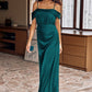 A-line Off-the-Shoulder Sleeveless Floor-Length Stretch Satin Bridesmaid Dresses with Pleated Cierra DEP0025243