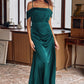 A-line Off-the-Shoulder Sleeveless Floor-Length Stretch Satin Bridesmaid Dresses with Pleated Cierra DEP0025243