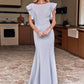 Trumpet/Mermaid Scoop Neck Short Sleeve Floor-Length Stretch Crepe Bridesmaid Dresses with Pleated Ruffles Isabella DEP0025244