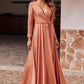 A-line V Neck Full/Long Sleeve Floor-Length Jersey Bridesmaid Dresses with Pleated Sashes Ally DEP0025246