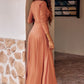 A-line V Neck Full/Long Sleeve Floor-Length Jersey Bridesmaid Dresses with Pleated Sashes Ally DEP0025246