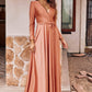 A-line V Neck Full/Long Sleeve Floor-Length Jersey Bridesmaid Dresses with Pleated Sashes Ally DEP0025246