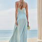 A-line Square Neckline Sleeveless Floor-Length Stretch Satin Bridesmaid Dresses with Split Veronica DEP0025248