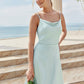 A-line Square Neckline Sleeveless Floor-Length Stretch Satin Bridesmaid Dresses with Split Veronica DEP0025248