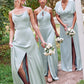 A-line Square Neckline Sleeveless Floor-Length Stretch Satin Bridesmaid Dresses with Split Veronica DEP0025248