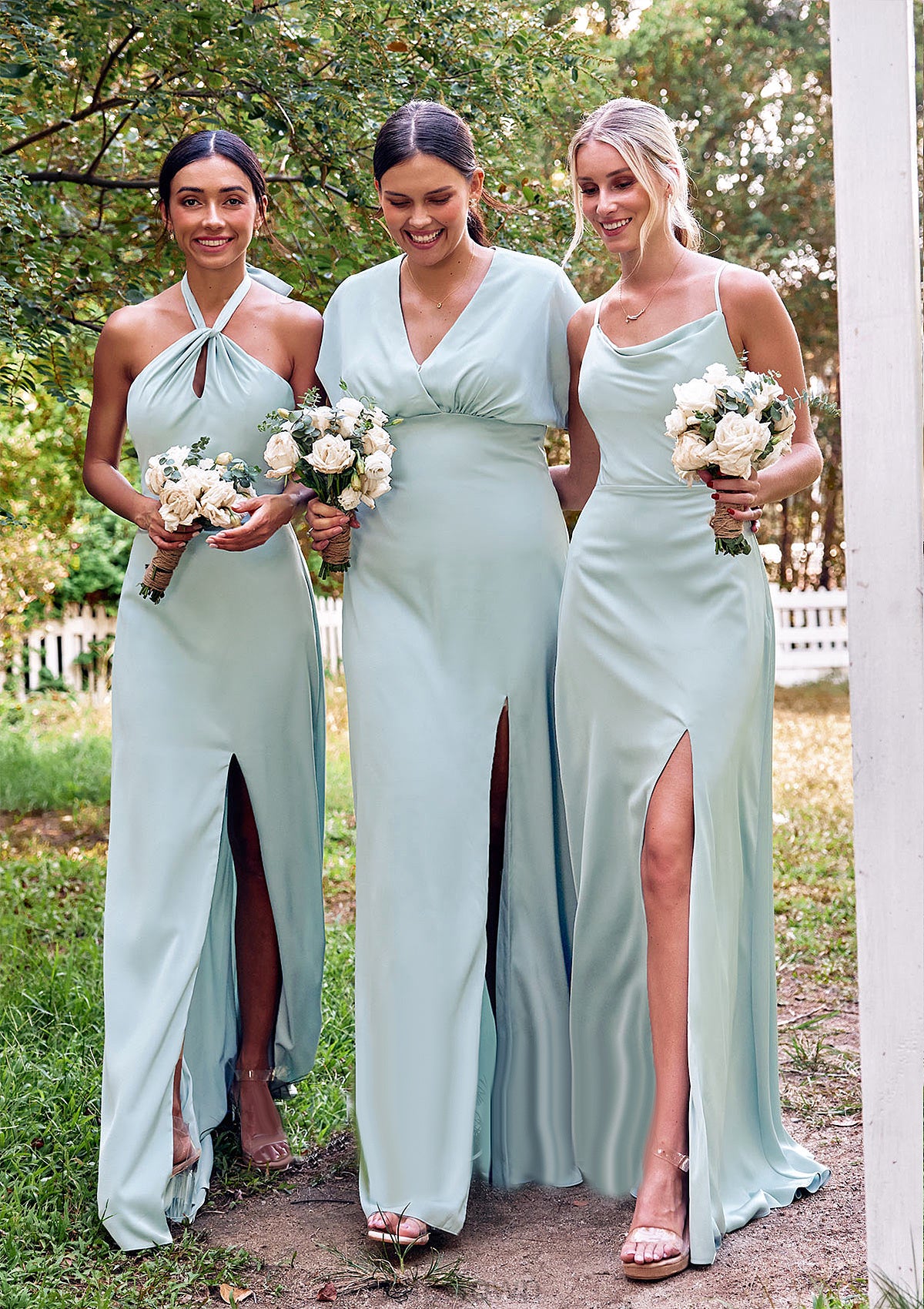 A-line Square Neckline Sleeveless Floor-Length Stretch Satin Bridesmaid Dresses with Split Veronica DEP0025248