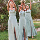 A-line Square Neckline Sleeveless Floor-Length Stretch Satin Bridesmaid Dresses with Split Veronica DEP0025248