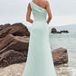 Sheath/Column One-Shoulder Sleeveless Floor-Length Stretch Satin Bridesmaid Dresses with Pleated Split Lisa DEP0025251