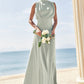 A-line High-Neck Sleeveless Floor-Length Stretch Satin Bridesmaid Dresses Ireland DEP0025252