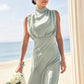 A-line High-Neck Sleeveless Floor-Length Stretch Satin Bridesmaid Dresses Ireland DEP0025252