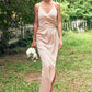 Sheath/Column V Neck Sleeveless Asymmetrical Stretch Satin Bridesmaid Dresses with Pleated Split Payten DEP0025253