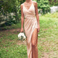 Sheath/Column V Neck Sleeveless Asymmetrical Stretch Satin Bridesmaid Dresses with Pleated Split Payten DEP0025253