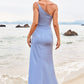 Trumpet/Mermaid One-Shoulder Sleeveless Floor-Length Stretch Satin Bridesmaid Dresses with Pleated Split Silvia DEP0025254