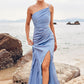 Trumpet/Mermaid One-Shoulder Sleeveless Floor-Length Stretch Satin Bridesmaid Dresses with Pleated Split Silvia DEP0025254