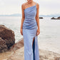 Trumpet/Mermaid One-Shoulder Sleeveless Floor-Length Stretch Satin Bridesmaid Dresses with Pleated Split Silvia DEP0025254