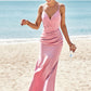 Trumpet/Mermaid V Neck Sleeveless Floor-Length Stretch Satin Bridesmaid Dresses with Pleated Gracie DEP0025256