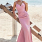 Trumpet/Mermaid V Neck Sleeveless Floor-Length Stretch Satin Bridesmaid Dresses with Pleated Gracie DEP0025256