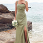 Sheath/Column Square Neckline Sleeveless Floor-Length Stretch Satin Bridesmaid Dresses with Pleated Split Armani DEP0025258