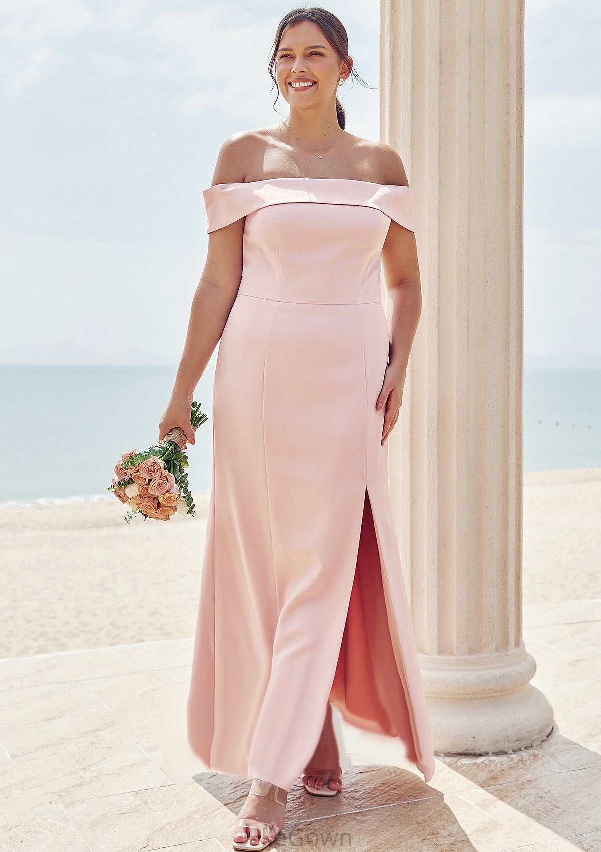 Trumpet/Mermaid Off-the-Shoulder Sleeveless Floor-Length Stretch Crepe Plus Size Bridesmaid Dresses Edith DEP0025261