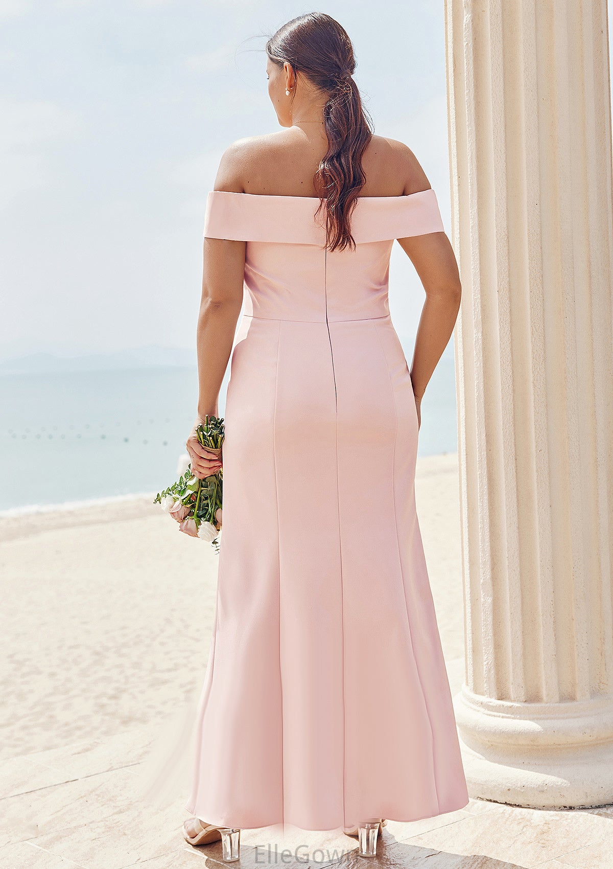 Trumpet/Mermaid Off-the-Shoulder Sleeveless Floor-Length Stretch Crepe Plus Size Bridesmaid Dresses Edith DEP0025261