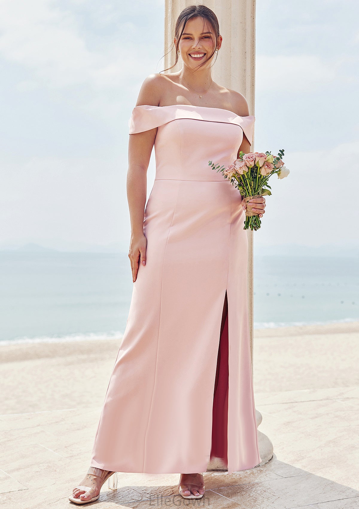 Trumpet/Mermaid Off-the-Shoulder Sleeveless Floor-Length Stretch Crepe Plus Size Bridesmaid Dresses Edith DEP0025261